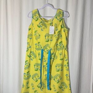 Yellow Dress with Tropical Hut Print